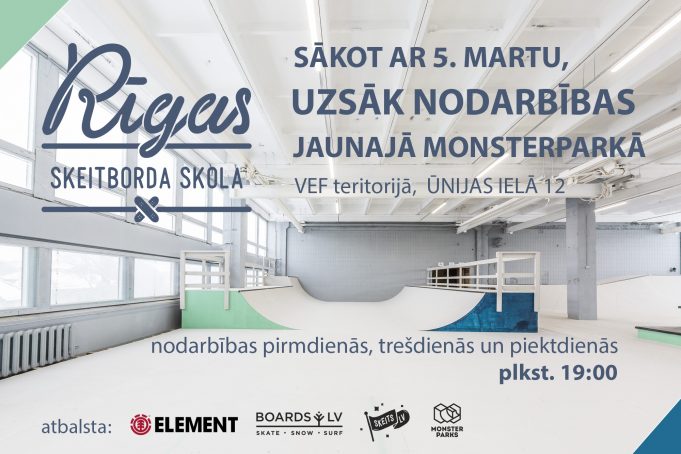 Rīgas Skeitborda Skola uzsāk nodarbības jaunajā Monsterparkā